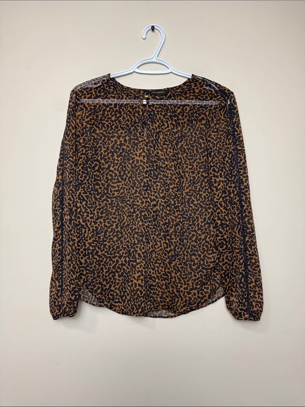 Banana Republic Brown and Black Leopard Print sheer Blouse size XS